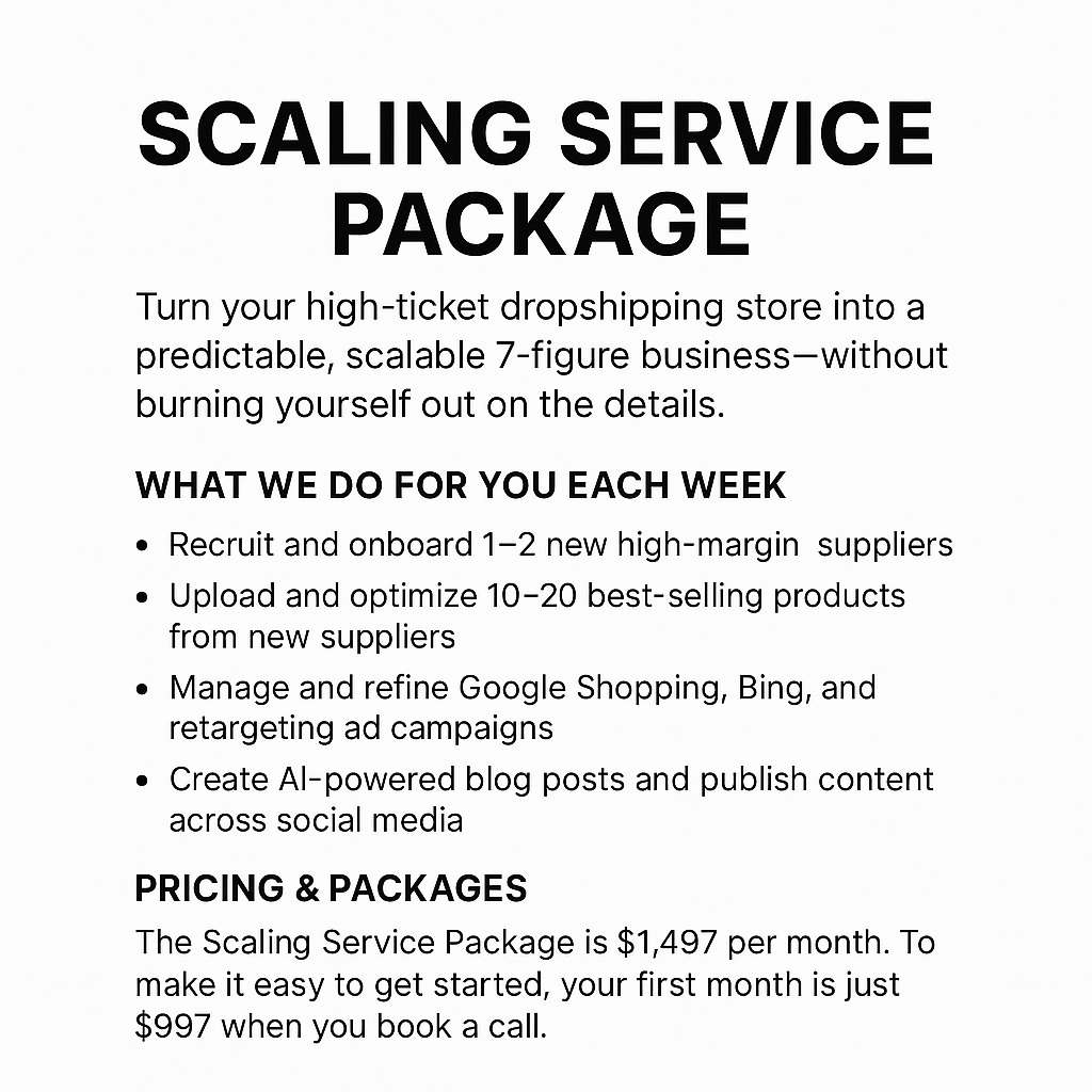 Done-For-You Monthly Scaling Package for High-Ticket Dropshipping Stores eCommerce Paradise