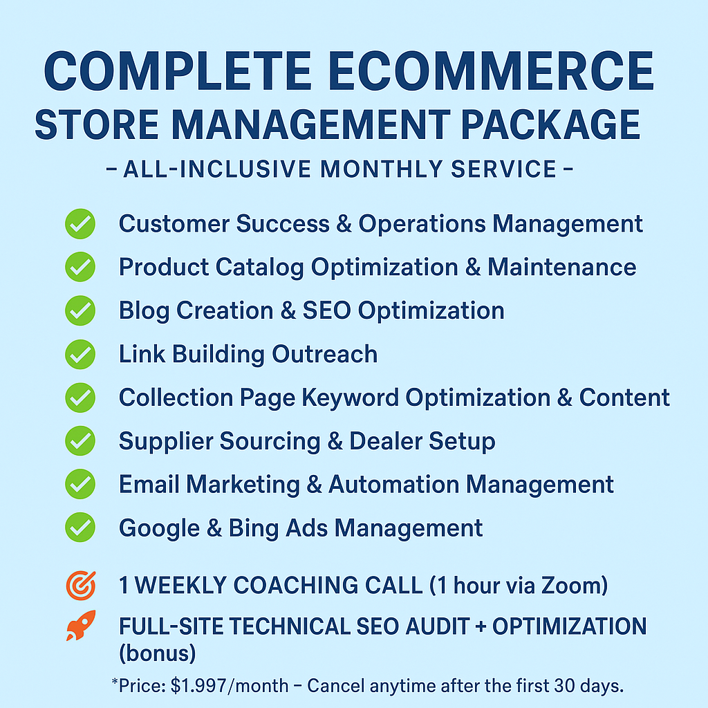 Full-Service Monthly Management and Scaling Package for High-Ticket Dropshipping Stores eCommerce Paradise