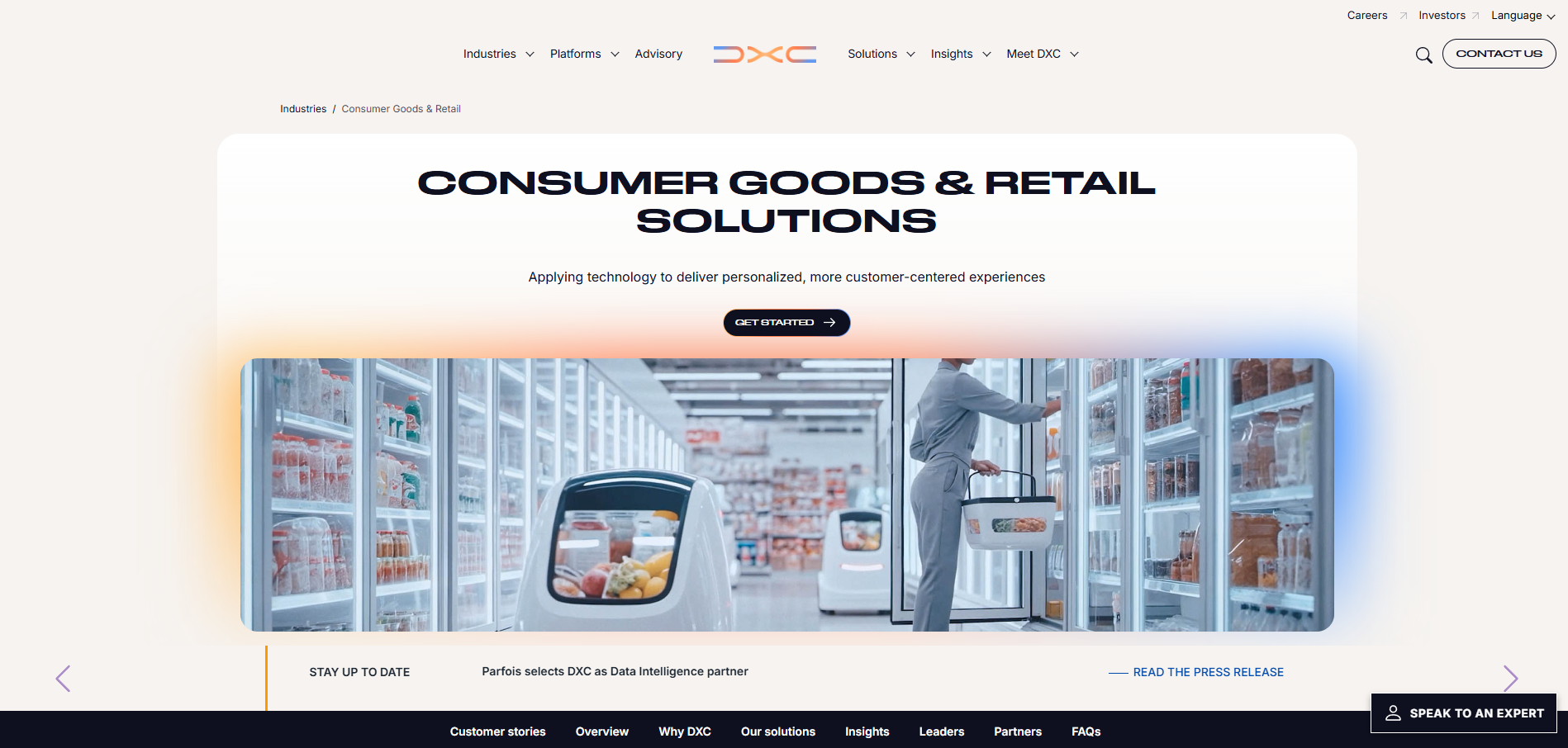 DXC consumer goods and retail solutions page