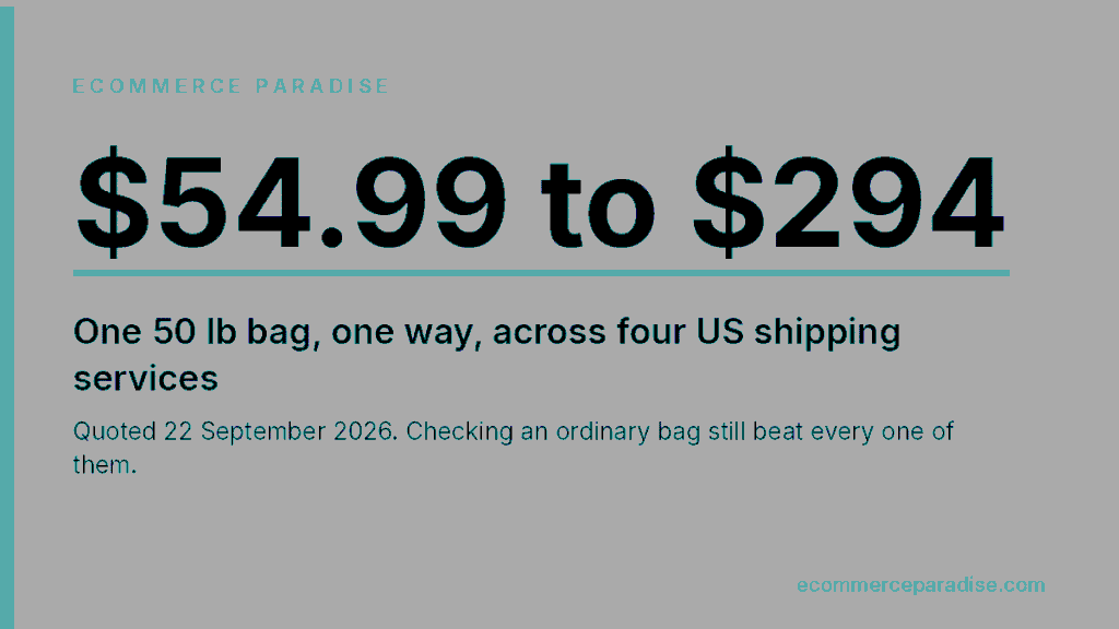 Shipping one 50 lb bag one way cost 54.99 to 294 dollars across four US shipping services