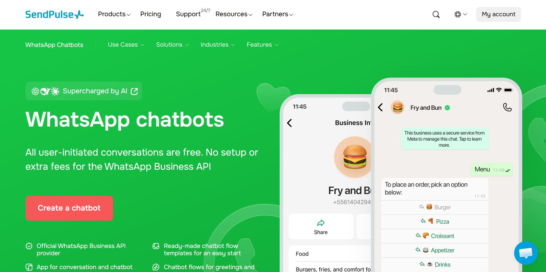 SendPulse WhatsApp chatbot interface