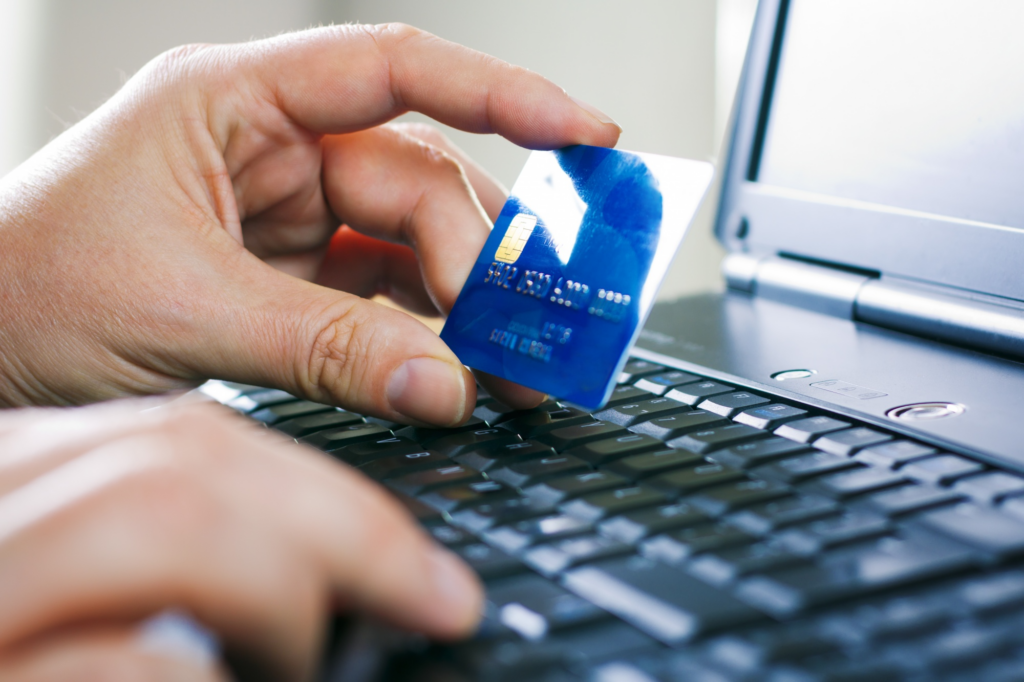 Online credit card payment displayed on a laptop during ecommerce checkout