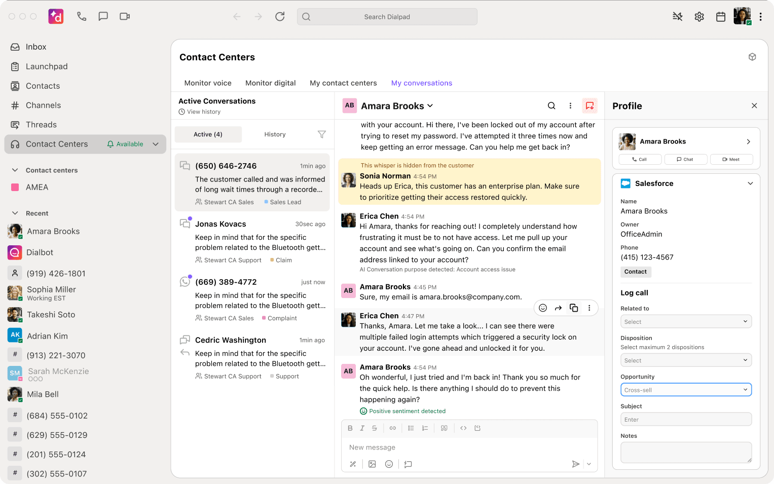 Dialpad Contact Center conversation view