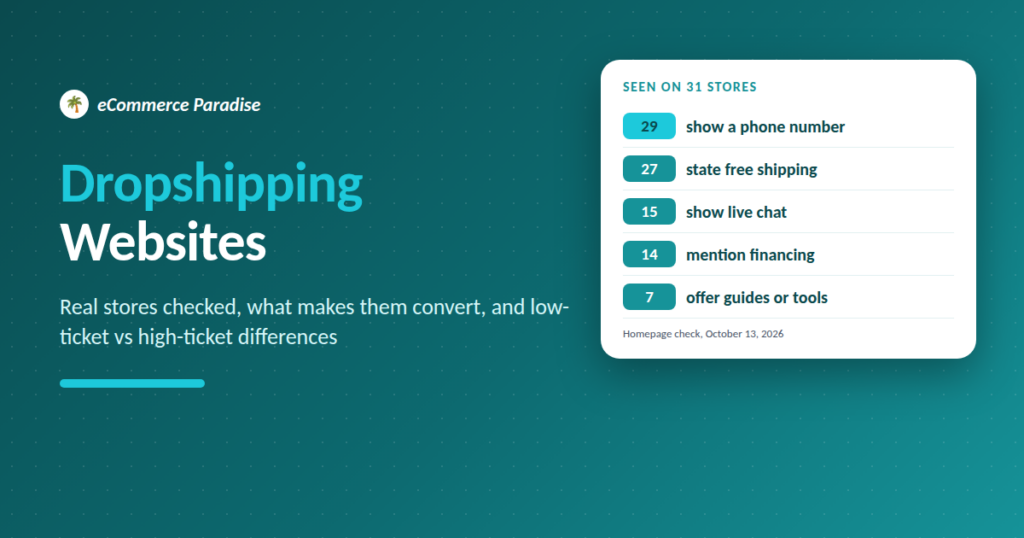 Dropshipping websites: real stores checked, what makes them convert, and low-ticket vs high-ticket differences