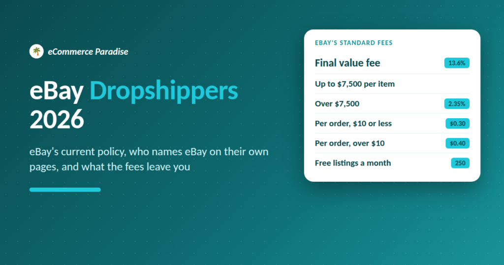 eBay dropshippers guide cover: eBay's standard fees and dropshipping policy in 2026
