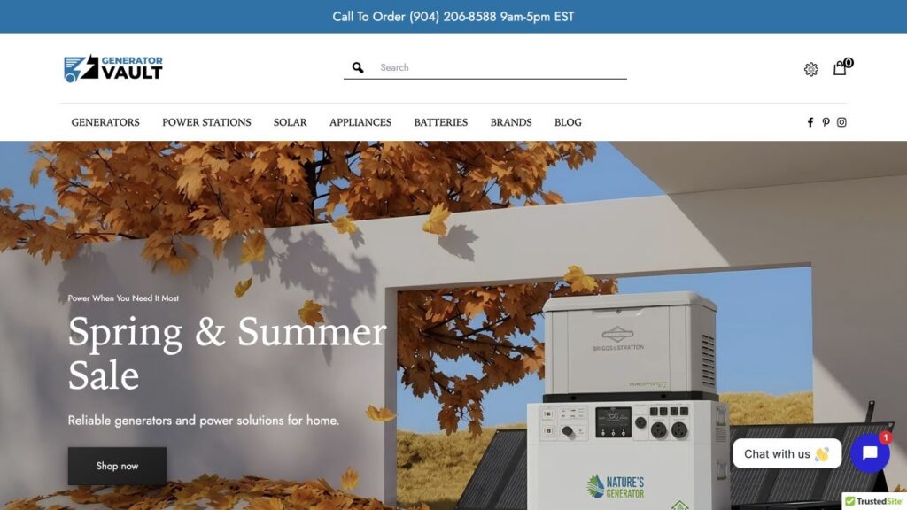 Generator Vault client store homepage