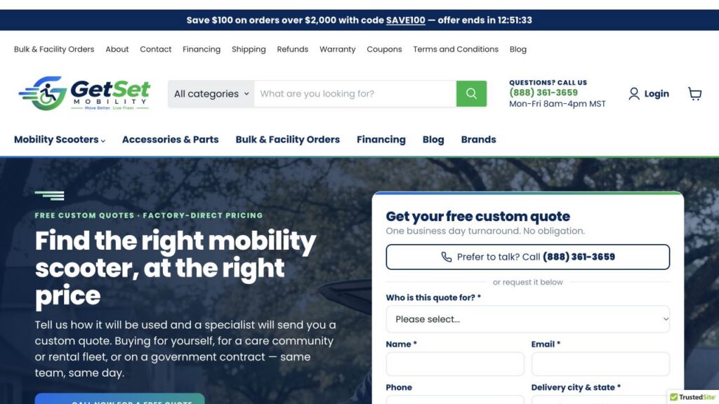 Get Set Mobility client store homepage