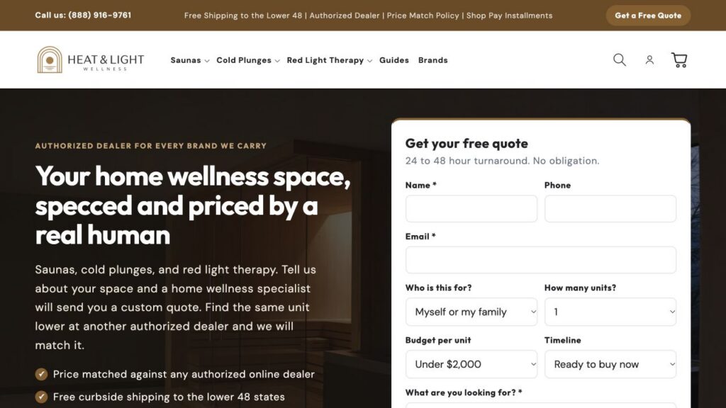Heat & Light Wellness client store homepage