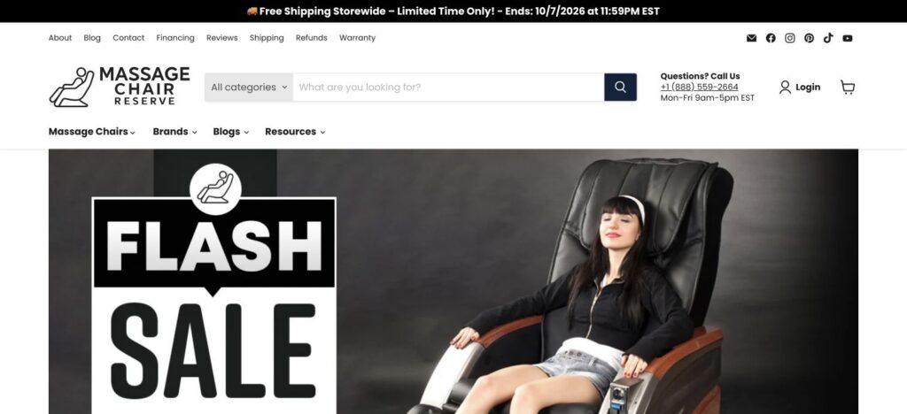 Massage Chair Reserve client store homepage
