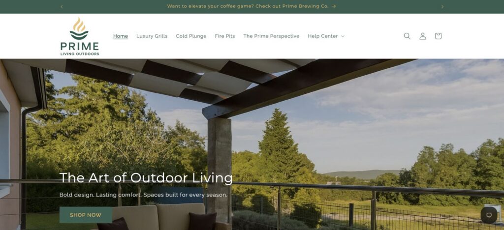 Prime Living Outdoors client store homepage