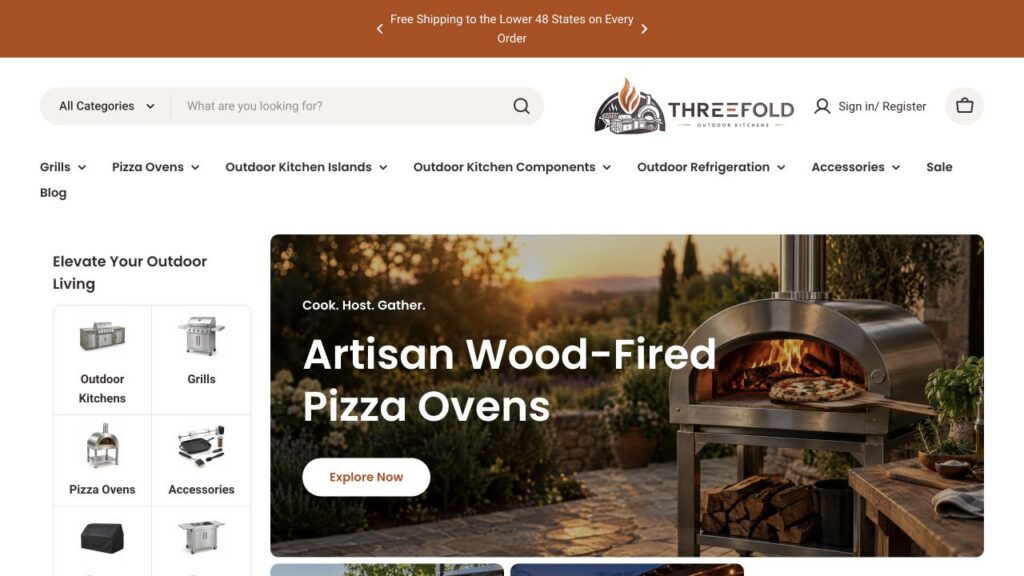 Threefold Outdoor Kitchens client store homepage