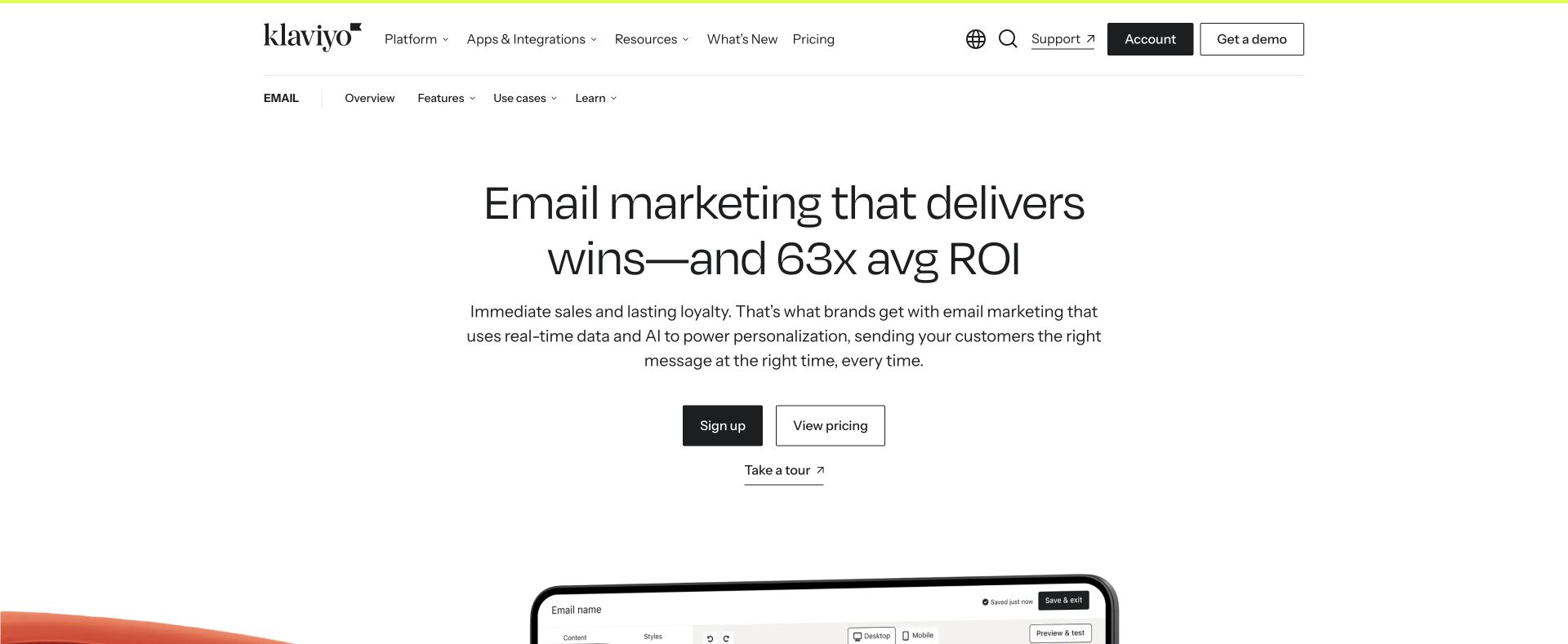 Klaviyo official email marketing platform page