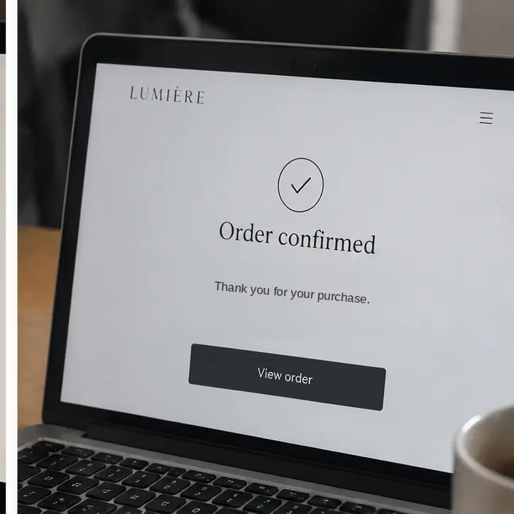 Illustrative ecommerce order confirmation displayed on a laptop