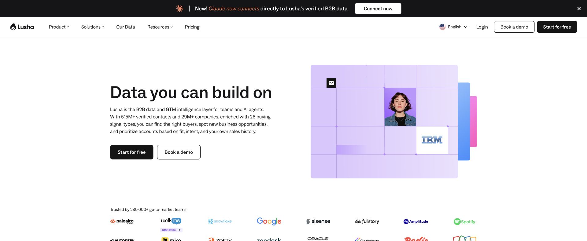 Lusha official B2B data and prospecting platform page