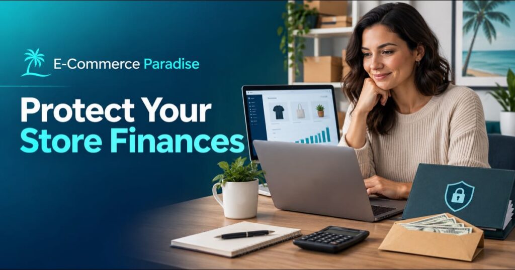 Ecommerce business owner reviewing store finances and an emergency reserve