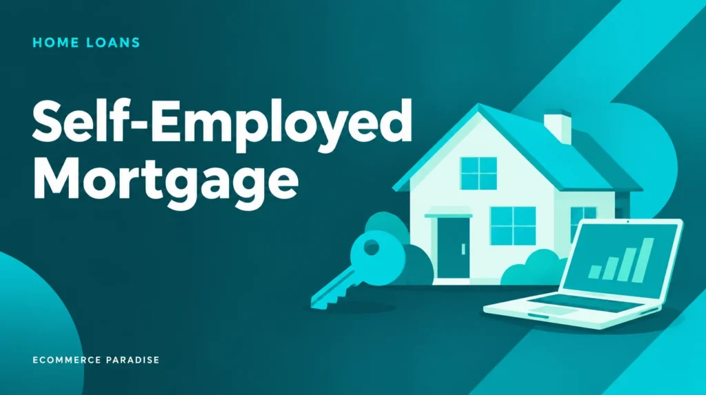 Self-employed mortgage guide cover showing a house, key and laptop in Ecommerce Paradise teal branding