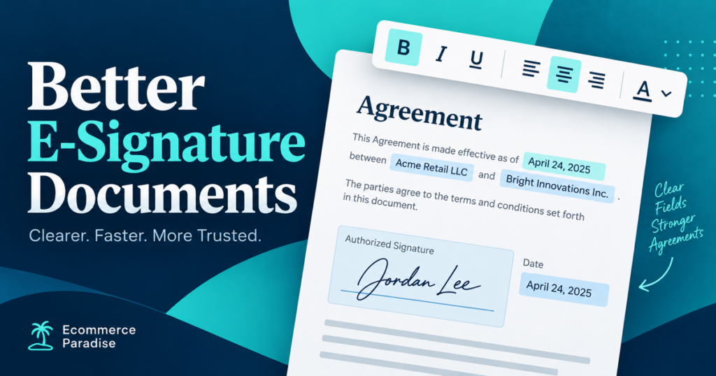 Clear digital agreement with readable text fields and signature area