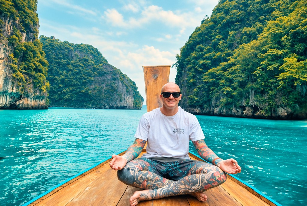 Trevor Fenner on a longtail boat in Thailand