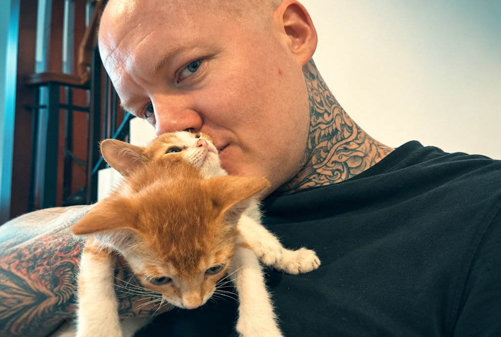 Trevor Fenner with his cat