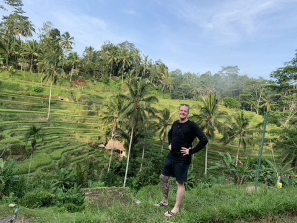 Trevor visiting rice terraces in Bali.